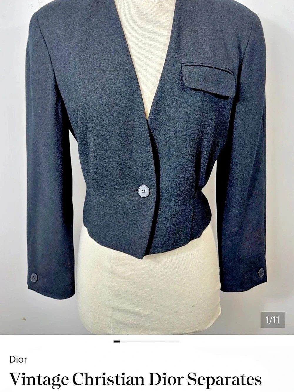 Christian Dior Vintage Separates Black Cropped Blazer, black wool jacket